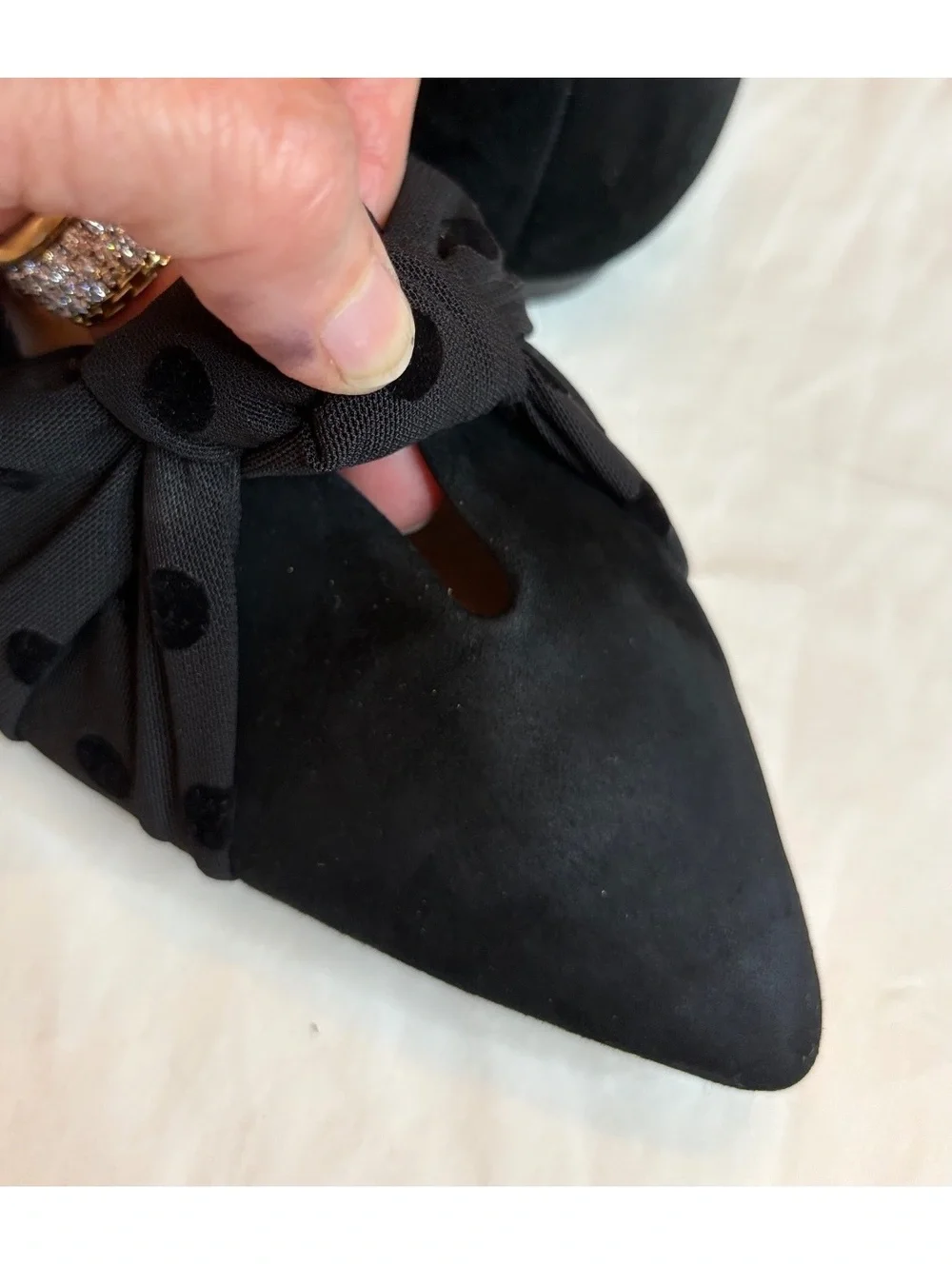 Gianni Bini Black Suede Flats with Ribbon Twist Knot 9.5M